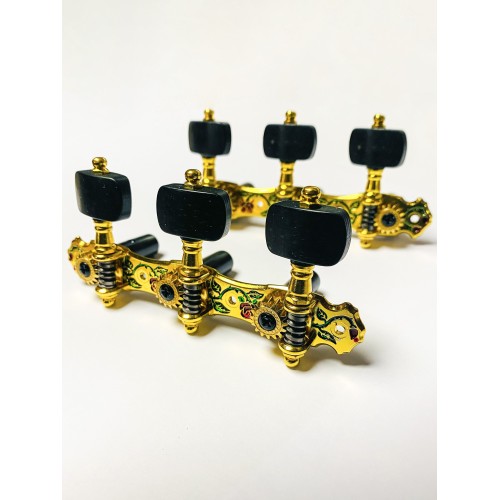 Clavijero Alice para guitarra clásica oro y clavijas en ébano natural negro, esmaltado en 2 colores.
