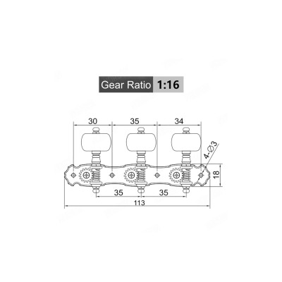 Clavijero Alice para guitarra Negro Oro AOS-026BV3P Medidas Gear Ratio