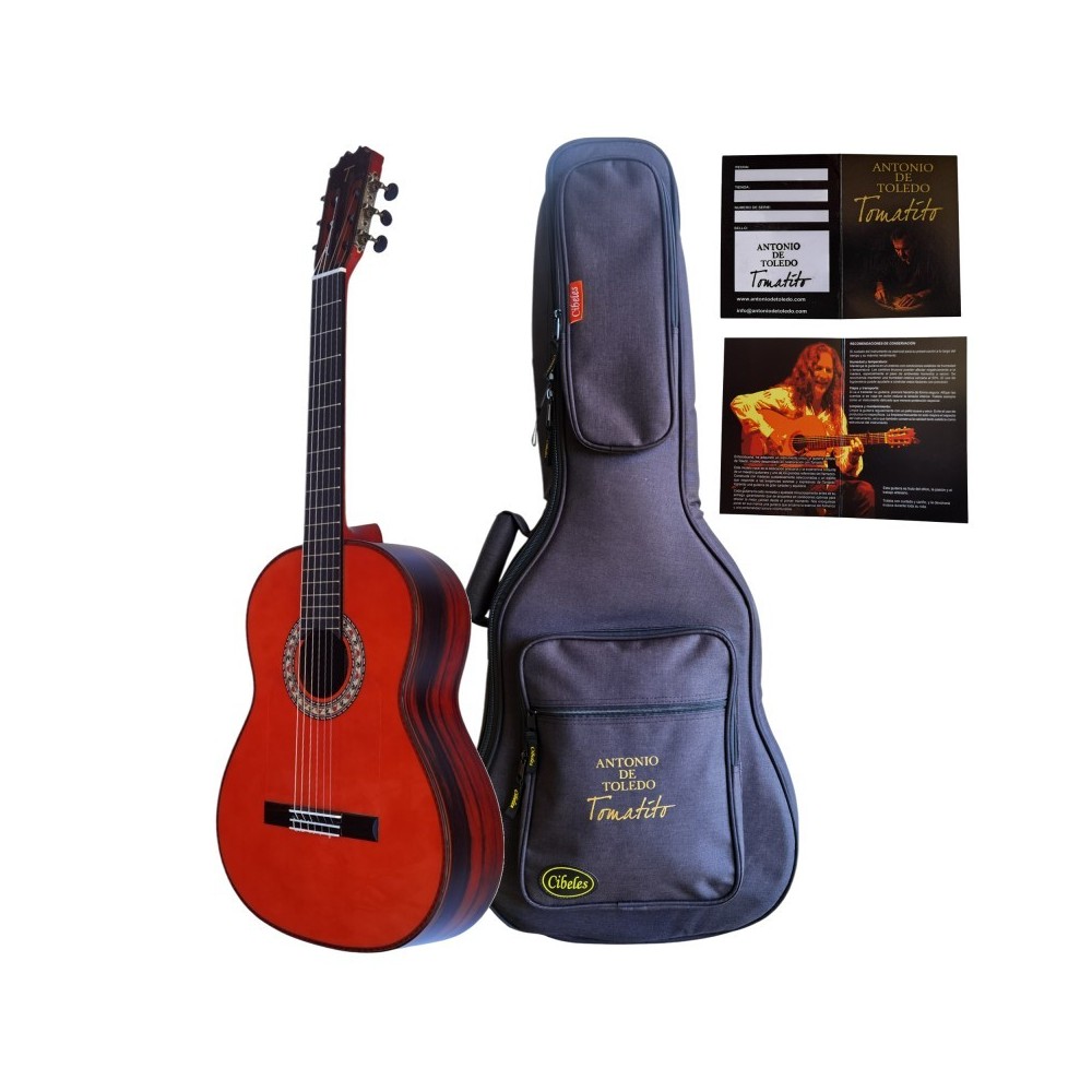 Guitarra Flamenca Antonio de Toledo modelo Tomatito Almería Roja de Palo Santo de Patagonia, incluye funda de 20mm