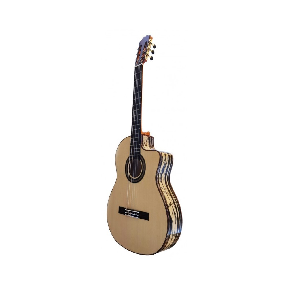 Guitarra Flamenca Martínez MF7 de Ebano Blanco con Cutaway y Previo Double MD100. Incluye funda de 20mm