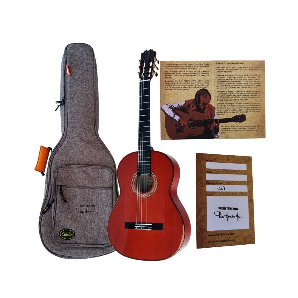Guitarra Vicente Tatay  Mod. Pepe Habichuela Roja con tapa de Cedro. Incluye funda de 20mm