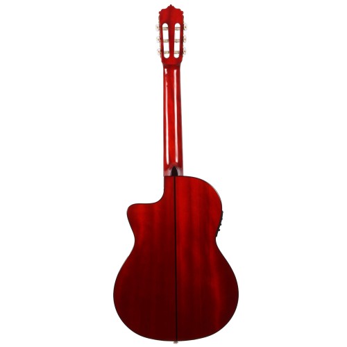 GUITARRA FLAMENCA JOSE GOMEZ AMPLIFICADA CAJA ESTRECHA ROJA con previo Joyo, incluye funda 10mm