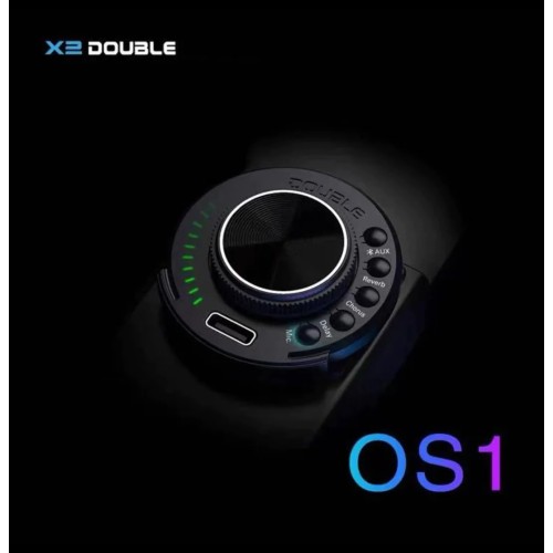 Previo de amplificación y autoamplificación "DOUBLE OS1" con efectos reverb, chorus, delay, micro y bluetooth PILA INCLUIDA.